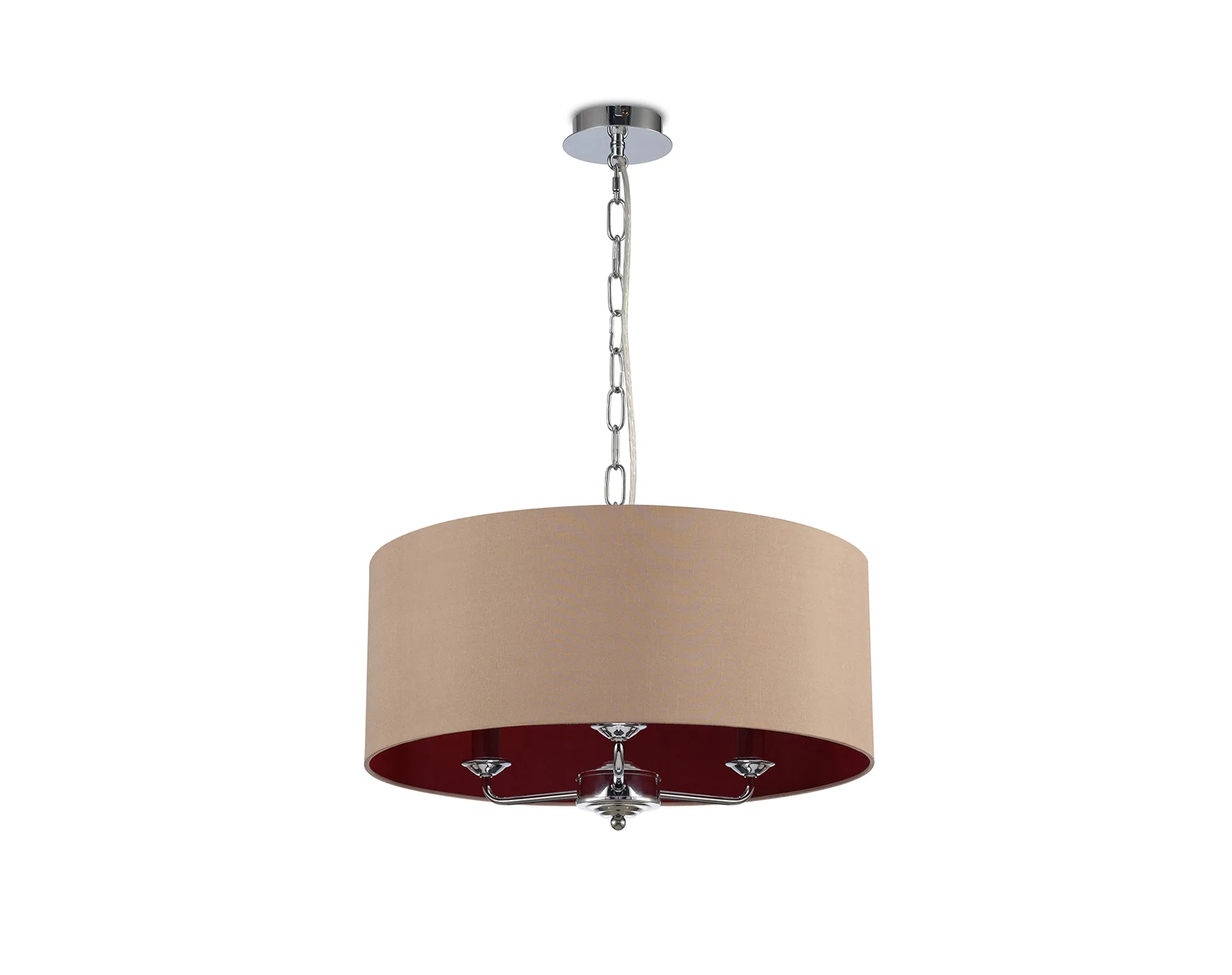 Banyan 50cm 3 Light Pendant Polished Chrome, Antique Gold/Ruby DK0019  Deco Banyan CH AG